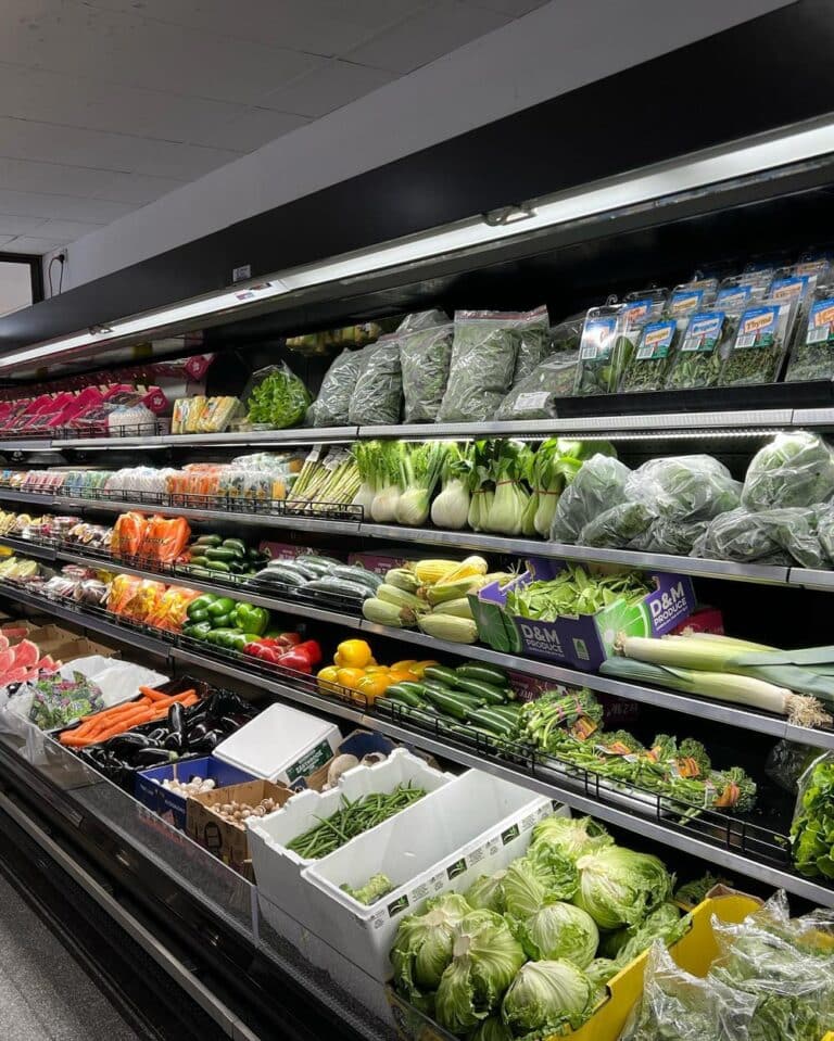 Fruits And Vegetables On A Commercial Refrigerator